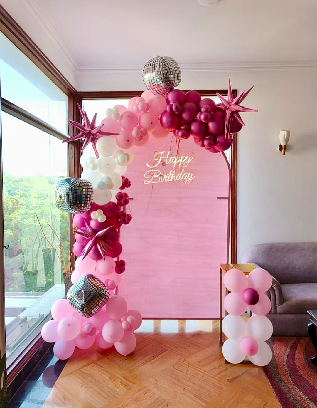 Light pink, pink U shape panel birthday decoration 