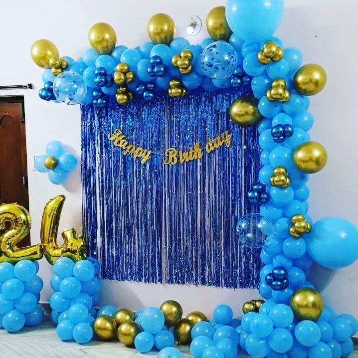 24th birthday decoration with blue and golden balloon decoration 