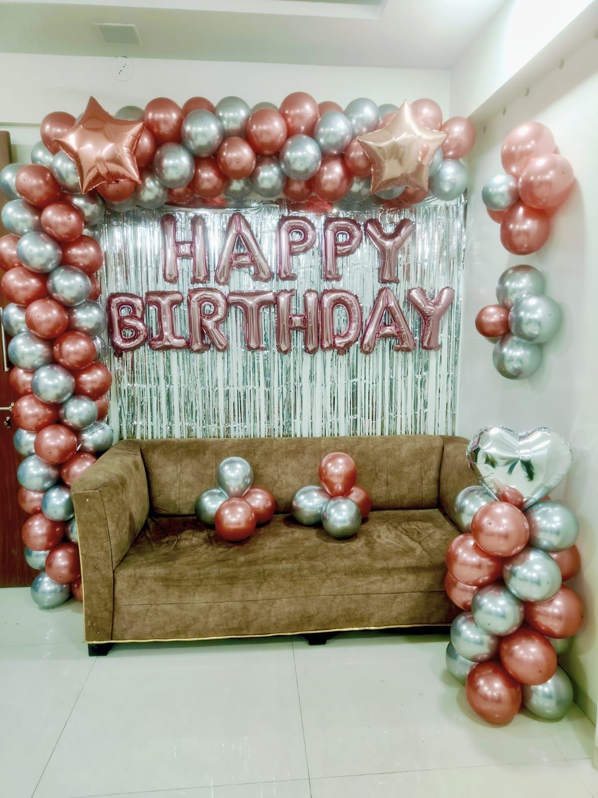Rose gold and silver balloon decoration arch 