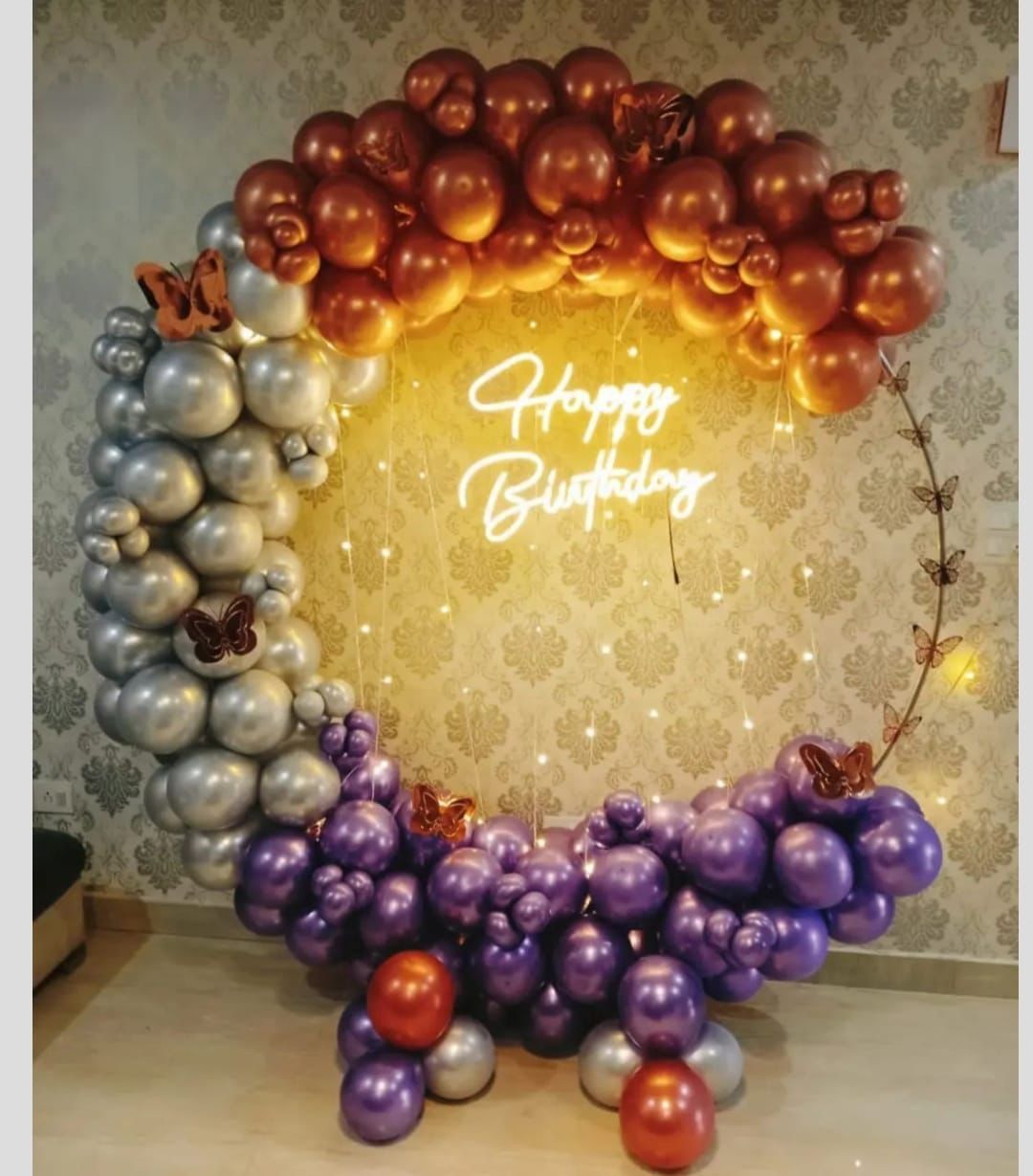 Purple, sliver and rose gold balloon decoration ring 