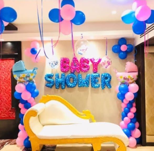 Baby shower decor on wall 