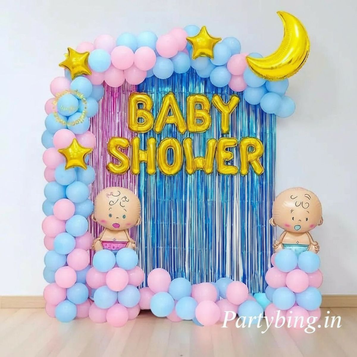 Baby shower arch decor on wall 